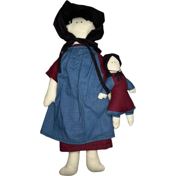 Pair of Amish Folk Art Handmade Primitive Cloth Dolls Mother & Child 17” - Picture 14 of 15